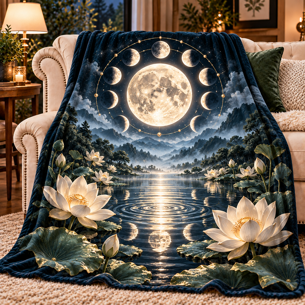 Stillwater Orbit Sherpa & Fleece Blanket with printed optical 3D artwork in its use setting