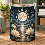 Stillwater Orbit Laundry Hamper with printed optical 3D artwork in its use setting
