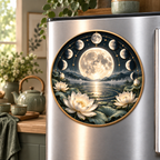 Stillwater Orbit Acrylic Refrigerator Magnet with printed optical 3D artwork in its use setting