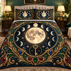 Astral Heirloom Quilted Bedding Set with printed optical 3D artwork in its use setting