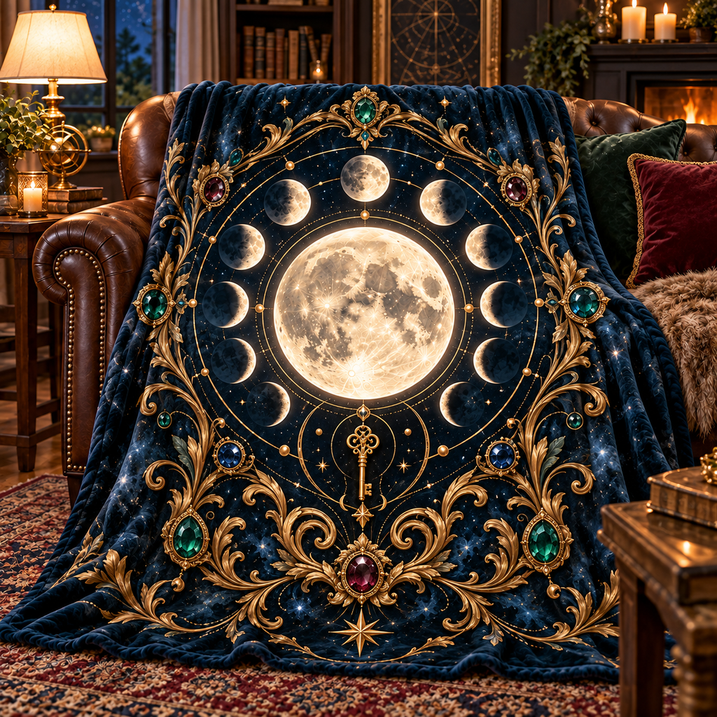 Astral Heirloom Sherpa & Fleece Blanket with printed optical 3D artwork in its use setting