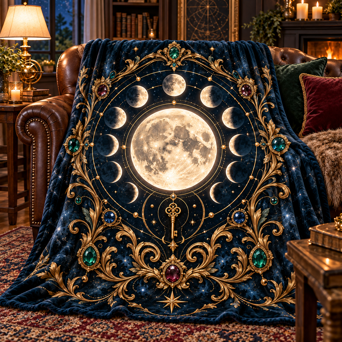 Astral Heirloom Sherpa & Fleece Blanket with printed optical 3D artwork in its use setting