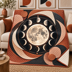 Lunar Gallery Quilt Blanket with printed optical 3D artwork in its use setting