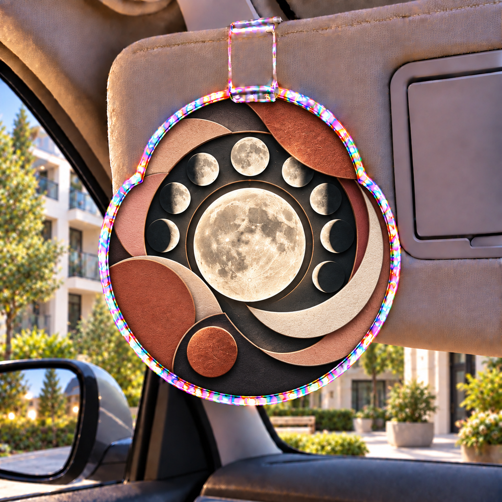 Lunar Gallery Holographic Car Visor Clip with printed optical 3D artwork in its use setting