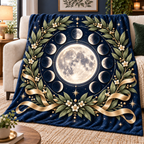 Lunar Laurels Sherpa & Fleece Blanket with printed optical 3D artwork in its use setting