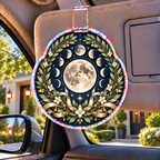 Lunar Laurels Holographic Car Visor Clip with printed optical 3D artwork in its use setting