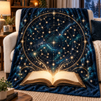 Starlit Atlas Sherpa & Fleece Blanket with printed optical 3D artwork in its use setting