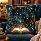 Starlit Atlas Quilted Cushion Cover with printed optical 3D artwork in its use setting