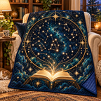 Starlit Atlas Quilt Blanket with printed optical 3D artwork in its use setting