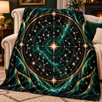 Aurum Starfield Sherpa & Fleece Blanket with printed optical 3D artwork in its use setting