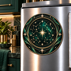 Aurum Starfield Acrylic Refrigerator Magnet with printed optical 3D artwork in its use setting