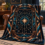 Astral Geometry Sherpa & Fleece Blanket with printed optical 3D artwork in its use setting
