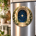Celestial Threshold Acrylic Refrigerator Magnet with printed optical 3D artwork in its use setting