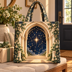 Celestial Threshold Quilted Tote Bag with printed optical 3D artwork in its use setting
