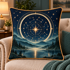Quiet Constellations Quilted Cushion Cover with printed optical 3D artwork in its use setting