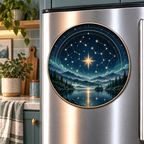 Quiet Constellations Acrylic Refrigerator Magnet with printed optical 3D artwork in its use setting