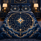 Starlit Collector Quilted Bedding Set with printed optical 3D artwork in its use setting