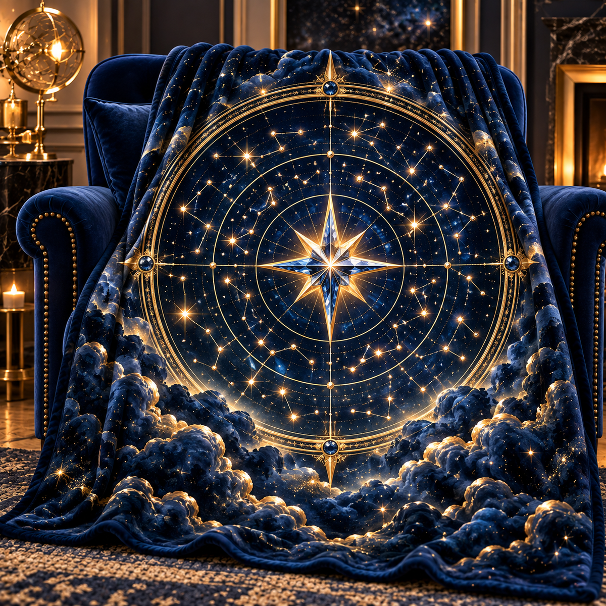 Starlit Collector Sherpa & Fleece Blanket with printed optical 3D artwork in its use setting