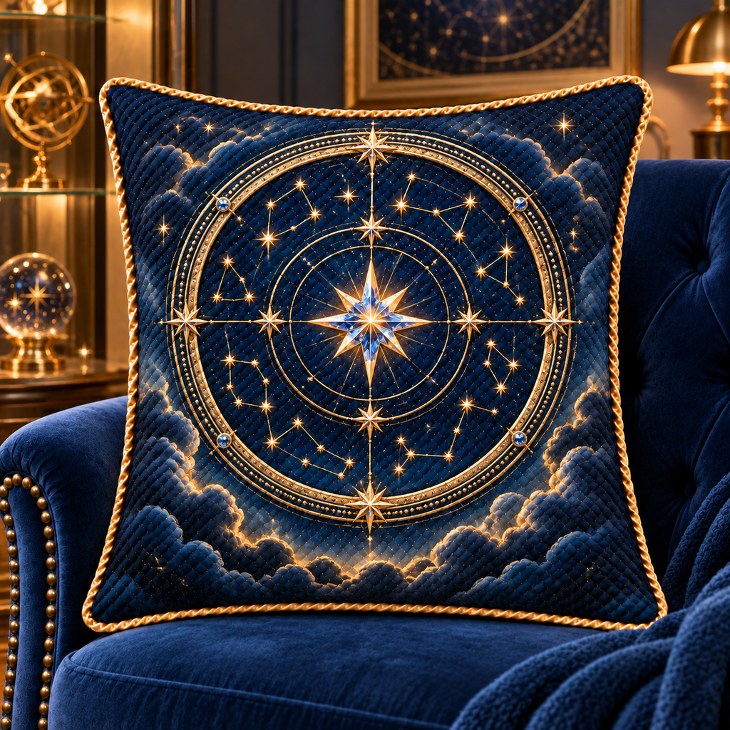 Starlit Collector Quilted Cushion Cover with printed optical 3D artwork in its use setting