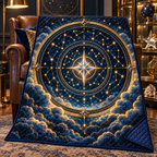 Starlit Collector Quilt Blanket with printed optical 3D artwork in its use setting