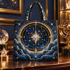 Starlit Collector Quilted Tote Bag with printed optical 3D artwork in its use setting