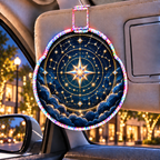Starlit Collector Holographic Car Visor Clip with printed optical 3D artwork in its use setting