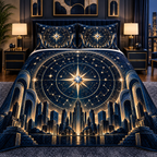 Metropolitan Star Map Quilted Bedding Set with printed optical 3D artwork in its use setting