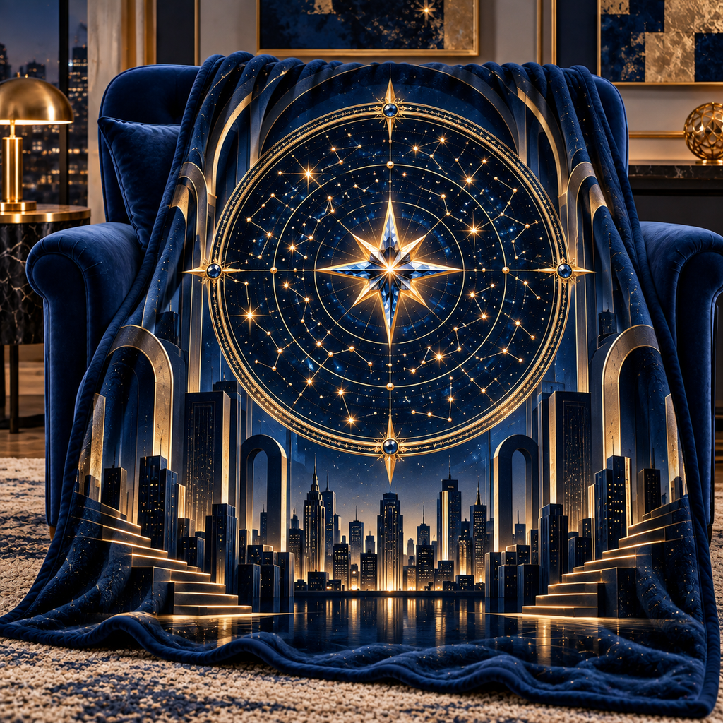 Metropolitan Star Map Sherpa & Fleece Blanket with printed optical 3D artwork in its use setting