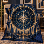 Metropolitan Star Map Quilt Blanket with printed optical 3D artwork in its use setting