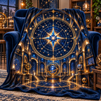 Celestial Maker Sherpa & Fleece Blanket with printed optical 3D artwork in its use setting