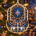 Celestial Maker Acrylic Cash Holder Ornament with printed optical 3D artwork in its use setting