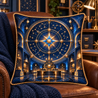 Celestial Maker Quilted Cushion Cover with printed optical 3D artwork in its use setting