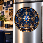 Celestial Maker Acrylic Refrigerator Magnet with printed optical 3D artwork in its use setting