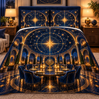 Gathered Under Stars Quilted Bedding Set with printed optical 3D artwork in its use setting