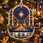 Gathered Under Stars Acrylic Cash Holder Ornament with printed optical 3D artwork in its use setting