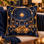 Gathered Under Stars Quilted Cushion Cover with printed optical 3D artwork in its use setting