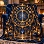 Zodiac Reading Sanctuary Sherpa & Fleece Blanket with printed optical 3D artwork in its use setting