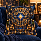 Zodiac Reading Sanctuary Quilted Cushion Cover with printed optical 3D artwork in its use setting