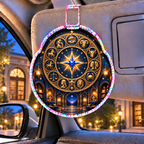 Zodiac Reading Sanctuary Holographic Car Visor Clip with printed optical 3D artwork in its use setting