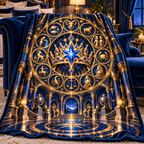 Zodiac Crown Sherpa & Fleece Blanket with printed optical 3D artwork in its use setting