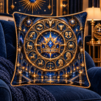 Zodiac Crown Quilted Cushion Cover with printed optical 3D artwork in its use setting