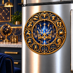Zodiac Crown Acrylic Refrigerator Magnet with printed optical 3D artwork in its use setting