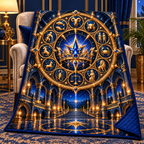 Zodiac Crown Quilt Blanket with printed optical 3D artwork in its use setting