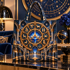 Zodiac Grand Salon Quilted Tote Bag with printed optical 3D artwork in its use setting