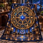Zodiac Executive Observatory Sherpa & Fleece Blanket with printed optical 3D artwork in its use setting