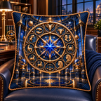 Zodiac Executive Observatory Quilted Cushion Cover with printed optical 3D artwork in its use setting