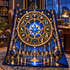 Zodiac Executive Observatory Quilt Blanket with printed optical 3D artwork in its use setting