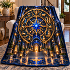 Zodiac Welcome Portal Sherpa & Fleece Blanket with printed optical 3D artwork in its use setting