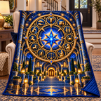 Zodiac Welcome Portal Quilt Blanket with printed optical 3D artwork in its use setting