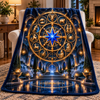 Silent Zodiac Haven Sherpa & Fleece Blanket with printed optical 3D artwork in its use setting